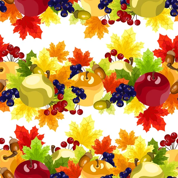 Φθινόπωρο Floral Απρόσκοπτη Μοτίβο Των Φύλλων Σφενδάμου Φθινόπωρο Μούρα Μήλα — Διανυσματικό Αρχείο