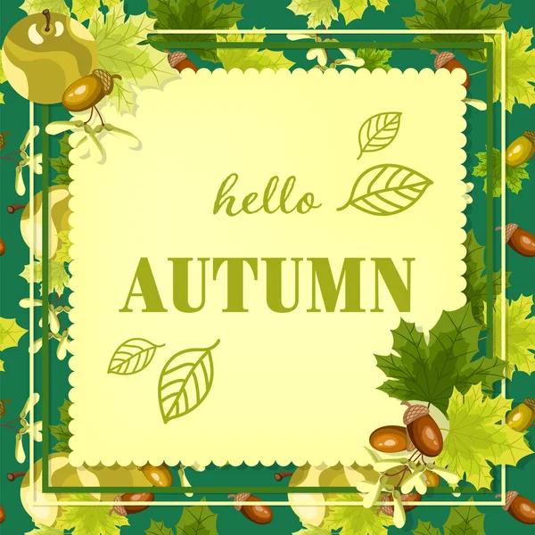 Herbst Floralen Hintergrund Hallo Herbst Text Mit Herbst Ahornblättern Grünem — Stockvektor