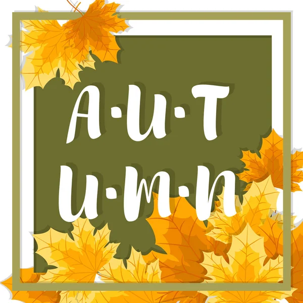 秋天的背景秋天的文字与秋天的枫叶框架的绿色背景 矢量说明 — 图库矢量图片