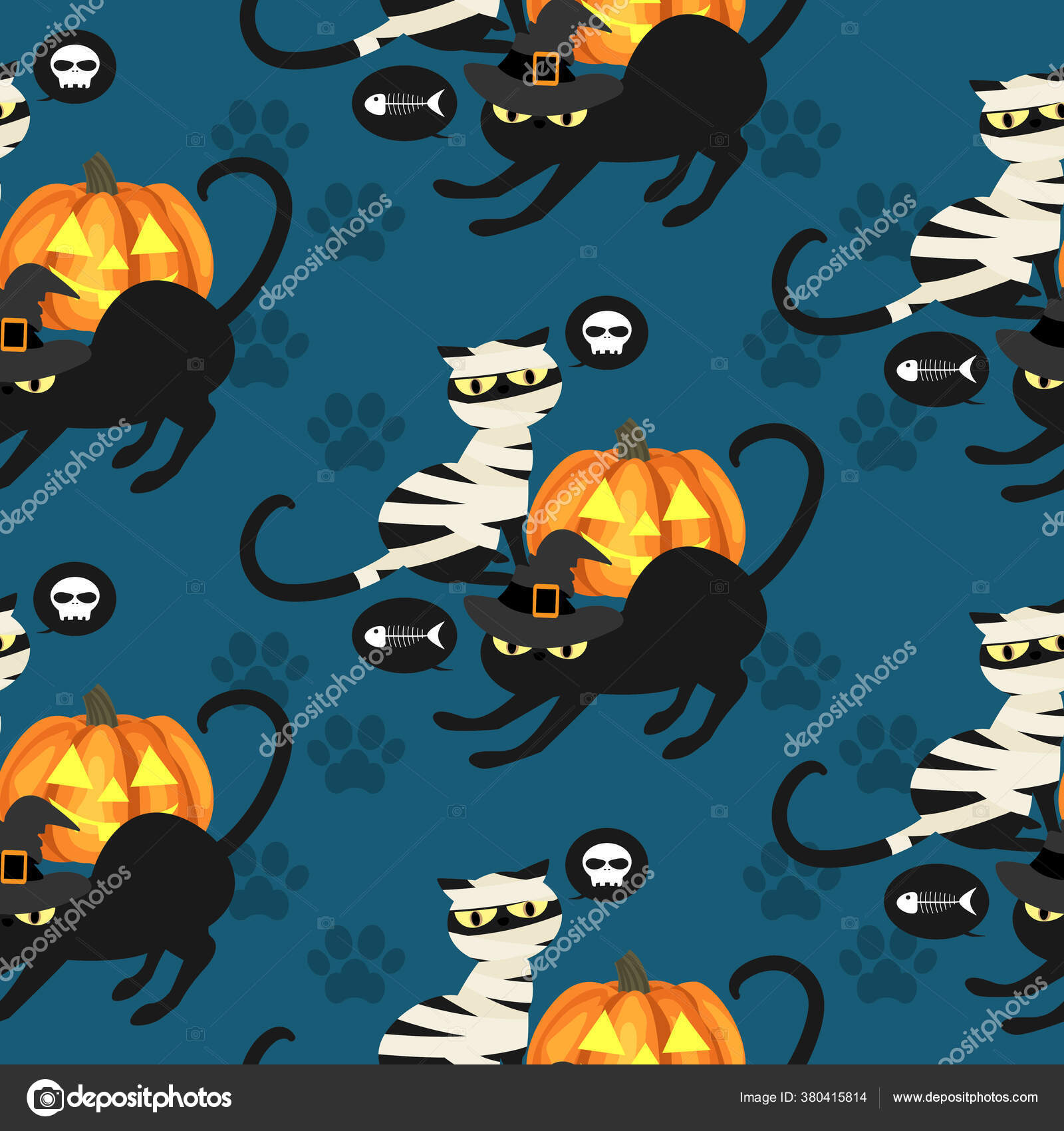 Halloween Seamless Pattern Mummy Cat Black Witch Cats Skull Fish Stock Vector Image by ©winezdolly@ #380415814 Halloween Seamless Pattern Mummy Cat Black Witch Cats Skull Fish Stock Vector Image by ©winezdolly@ #380415814