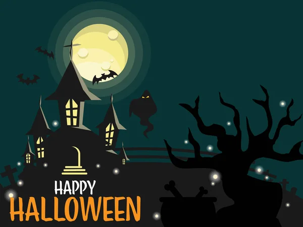 Fondo Halloween Casa Embrujada Cementerio Del Bosque Pesadilla Con Fantasmas — Vector de stock