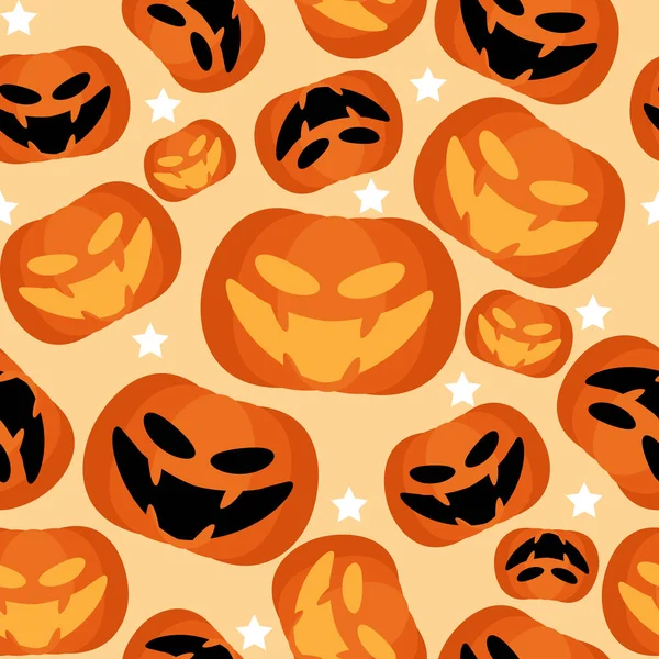 Patrón Sin Costuras Halloween Calabazas Halloween Lindo Estrella Sobre Fondo — Vector de stock