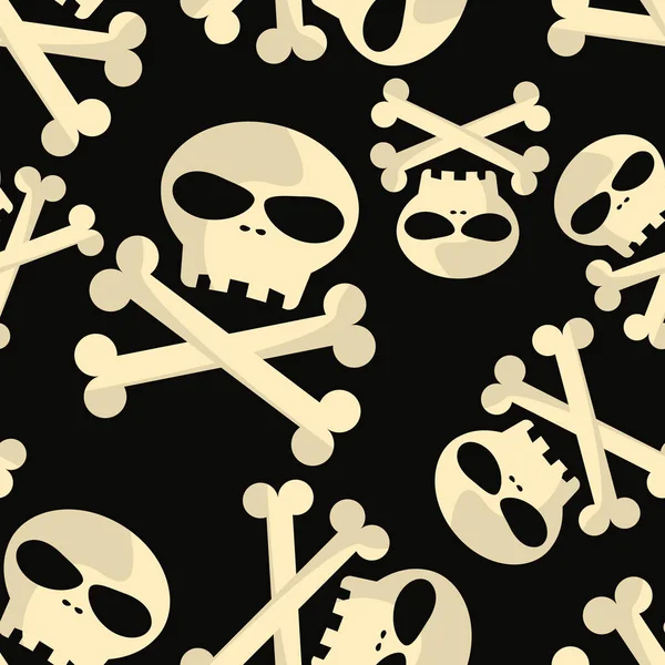 Halloween Seamless Pattern Skull Crossbones Black Background Vector Illustration — Stock Vector