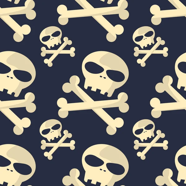 Halloween Seamless Pattern Skull Crossbones Dark Background Vector Illustration — Stock Vector