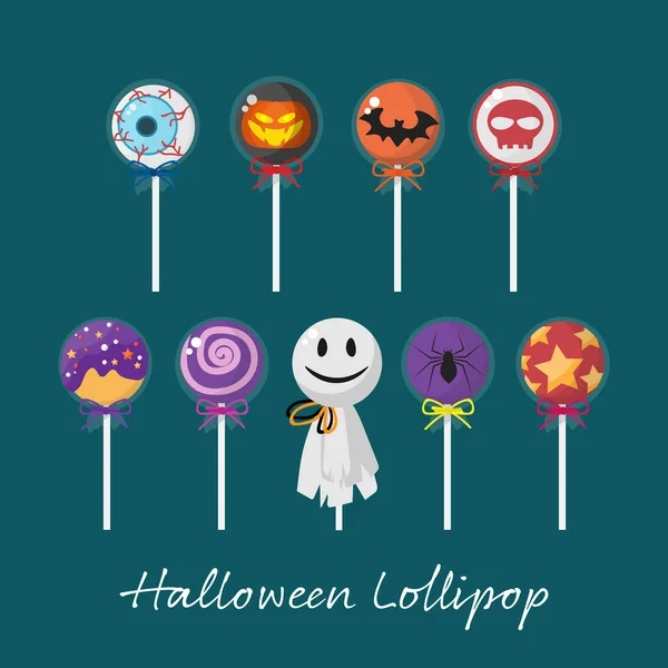 Набор Halloween Lollipop Дизайном Хэллоуина Глазное Яблоко Паук Бита Лицо — стоковый вектор