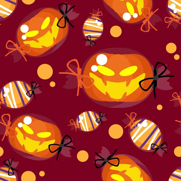 Modèle Sans Couture Halloween Bonbons Citrouille Halloween Mignon Sur Fond — Image vectorielle