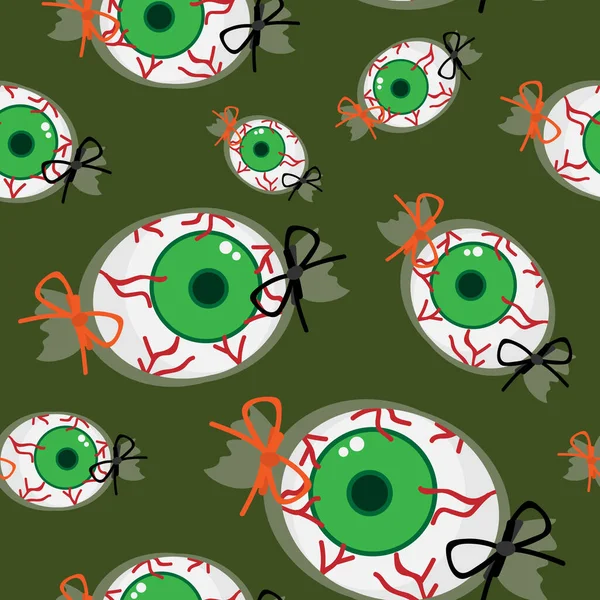 Halloween Seamless Pattern Cute Halloween Candy Eyeball Green Background Vector — Stock Vector