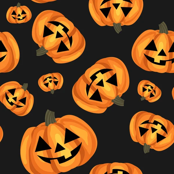 Halloween Naadloos Patroon Van Schattige Halloween Pompoenen Zwarte Achtergrond Vectorillustratie — Stockvector