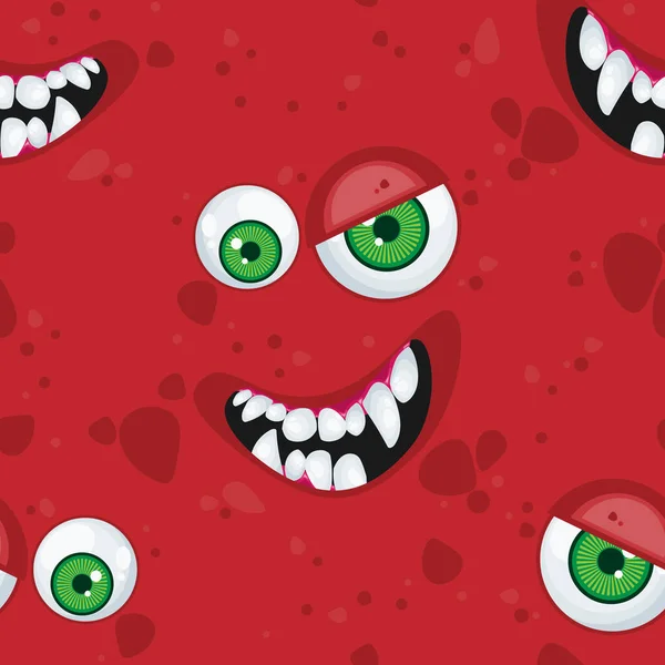 Halloween Seamless Pattern Face Cartoon Expression Monster Rotten Red Skin — Stock Vector