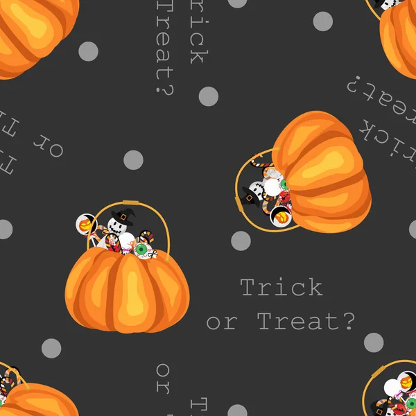 Halloween Nahtlose Muster Von Niedlichen Halloween Süßigkeiten Kürbis Eimer Mit — Stockvektor