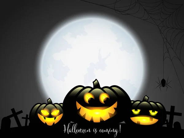 Fondo Halloween Jack Linternas Arañas Con Telaraña Cementerio Cielo Luna — Vector de stock