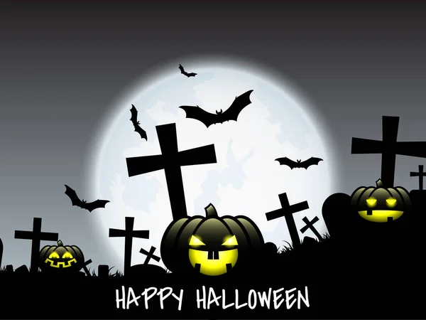 Fondo Halloween Jack Linternas Cementerio Con Murciélagos Voladores Fondo Del — Archivo Imágenes Vectoriales