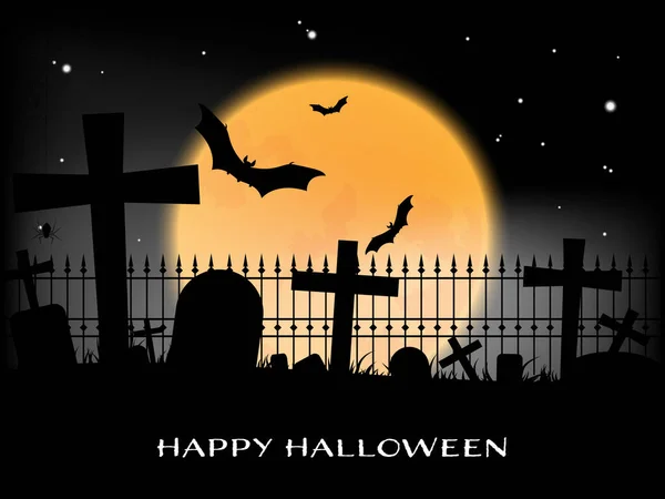 Fondo Halloween Cementerio Con Murciélagos Voladores Fondo Del Cielo Luna — Vector de stock