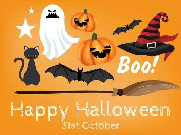 Fondo Halloween Elementos Halloween Con Calabazas Halloween Fantasma Gato Negro — Vector de stock