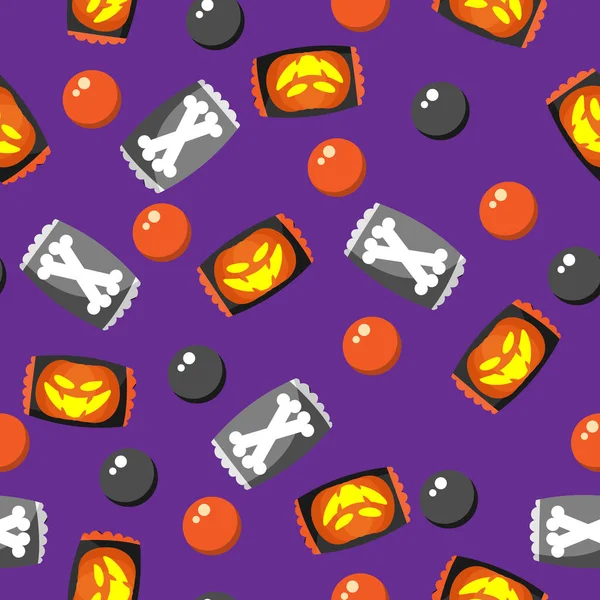 Halloween Candy Padrão Sem Costura Doces Halloween Com Abóbora Halloween —  Vetores de Stock
