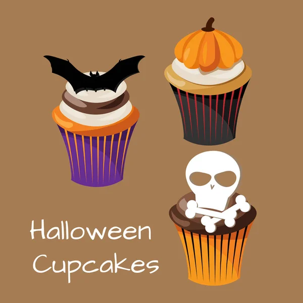 Conjunto Coloridos Pasteles Halloween Con Murciélago Cráneo Con Hueso Calabaza — Vector de stock