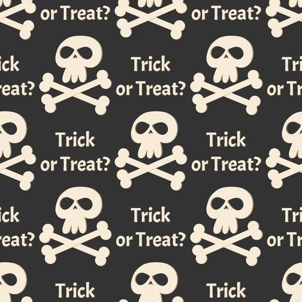 Halloween Seamless Pattern Skull Bone Trick Treat Text Black Background — Stock Vector