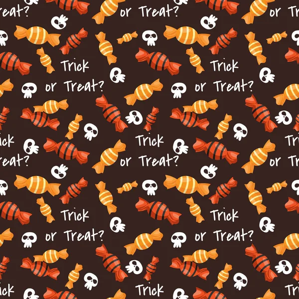 Halloween Caramelo Sin Costuras Patrón Dulces Pequeño Cráneo Truco Trato — Vector de stock