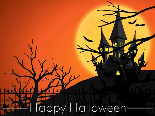 Fondo Halloween Haunted House Colina Cementerio Espeluznante Con Murciélagos Voladores — Vector de stock