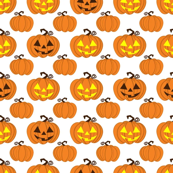 Halloween Naadloos Patroon Met Leuke Halloween Pompoen Witte Achtergrond Vectorillustratie — Stockvector