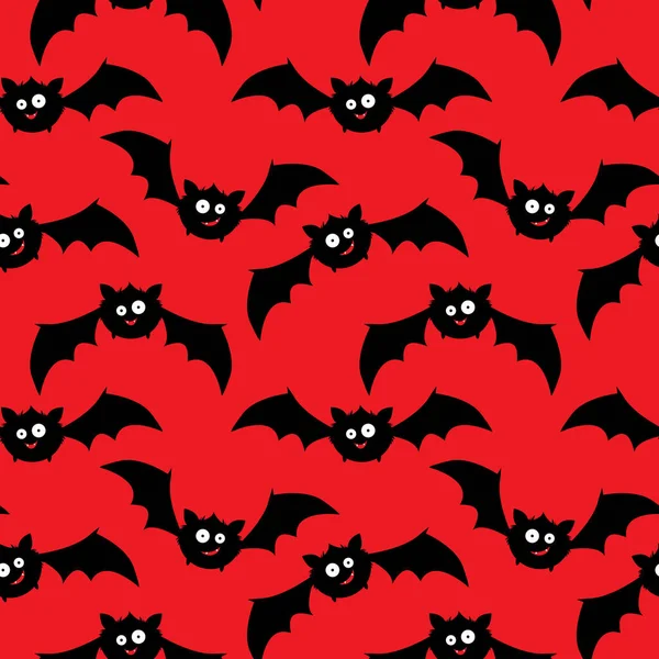 Patrón Sin Costuras Halloween Murciélagos Lindos Sobre Fondo Rojo Ilustración — Archivo Imágenes Vectoriales