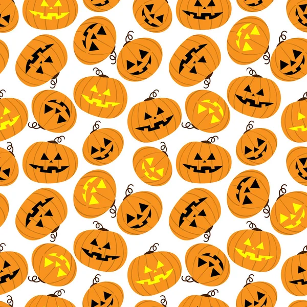 Halloween Naadloos Patroon Met Halloween Pompoen Witte Achtergrond Vectorillustratie — Stockvector