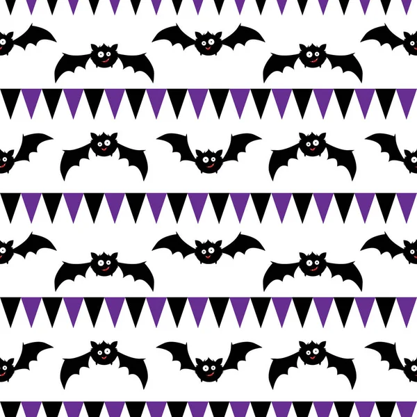 Patrón Sin Costuras Halloween Murciélagos Lindos Con Banderas Color Negro — Archivo Imágenes Vectoriales