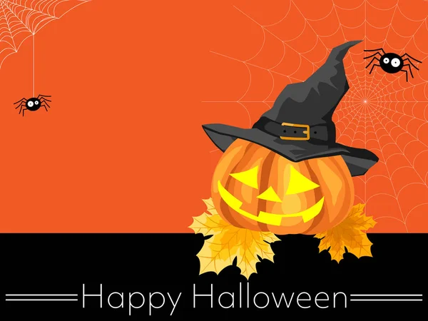 Halloween Háttér Boszorkány Halloween Tök Boszorkány Kalap Aranyos Pók Pókháló — Stock Vector