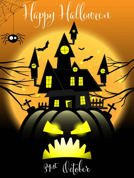 Fondo Halloween Haunted House Jack Linterna Con Cielo Luna Llena — Archivo Imágenes Vectoriales