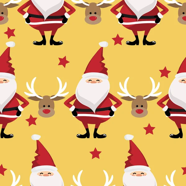 Christmas Holiday Seamless Pattern Santa Claus Cute Reindeer Red Star — Stock Vector