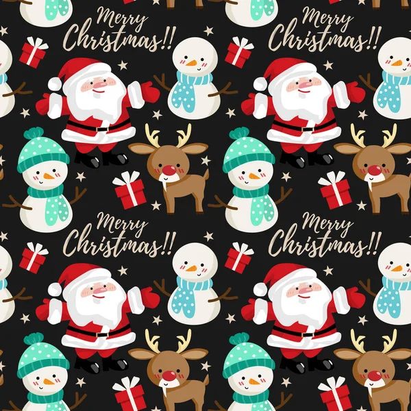 Père Noël Avec Rennes Bonhomme Neige Mignon Boîte Cadeau Petite — Image vectorielle