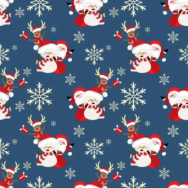 Santa Claus Con Muñeco Nieve Renos Usan Sombrero Santa Bufanda — Vector de stock