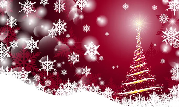 Bulanık, pürüzsüz, ışıl ışıl parlayan dalgaların Noel arkaplanı. Parlayan yıldızlar ve kırmızı arka planda kar taneleri olan soyut Noel ağacı..