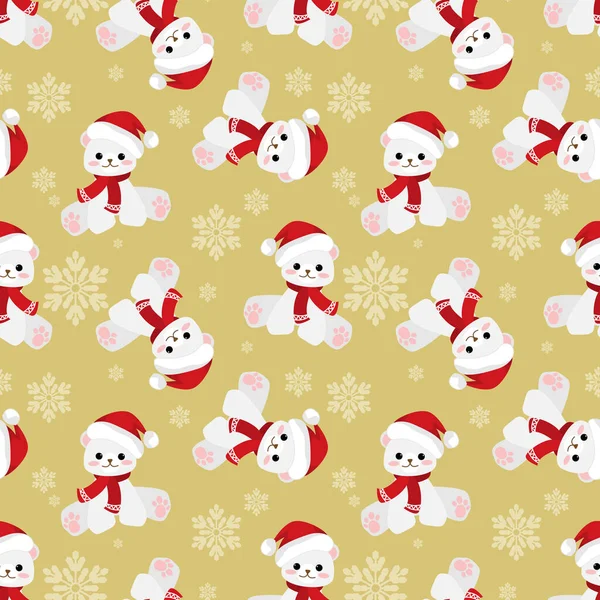 Patrón Sin Costuras Navidad Con Lindo Oso Polar Usar Sombrero — Archivo Imágenes Vectoriales