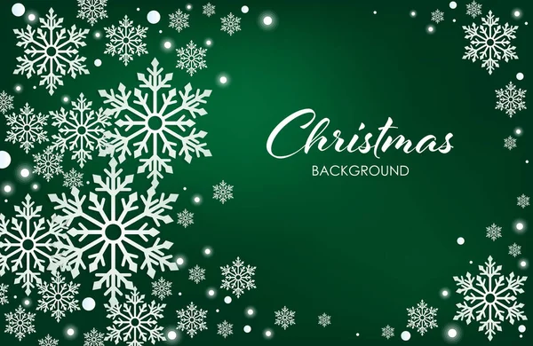 Beyaz kar taneleri ve yeşil arka plandaki fotokopi alanınızın soyut Noel arkaplanı. Kış tatili için tebrik kartı ya da afiş dizaynı. Vektör illüstrasyonu.