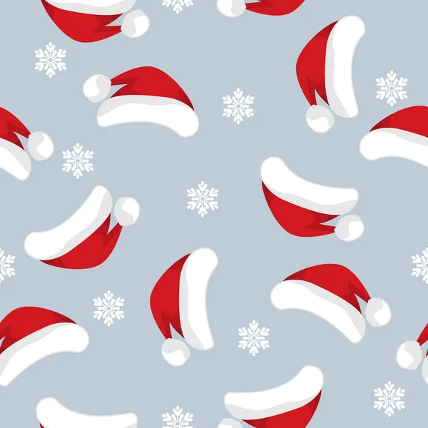 Weihnachtsmütze Mit Schneeflocken Nahtlosem Muster Auf Hellgrauem Hintergrund Design Für — Stockvektor