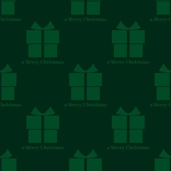 Christmas Elements Seamless Pattern Green Gift Box Merry Christmas Text — Stock Vector