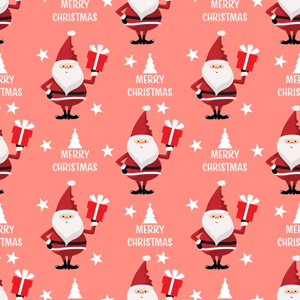 Santa Claus Sosteniendo Caja Regalo Roja Texto Feliz Navidad Con — Archivo Imágenes Vectoriales