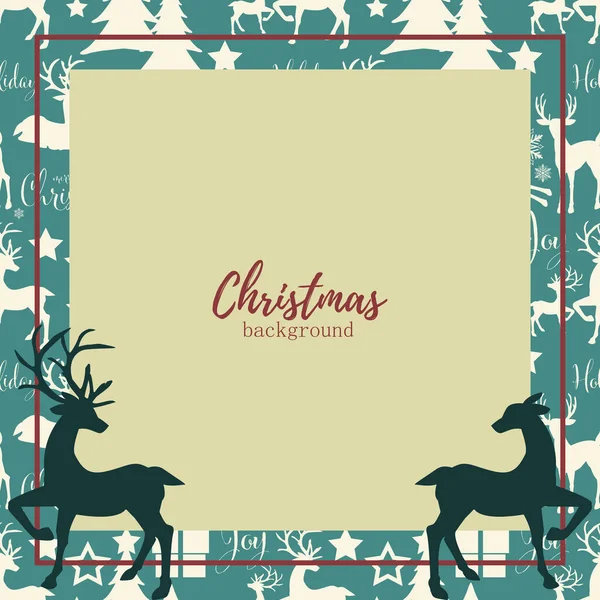 Christmas holidays season background of couple of deer frame with your copy space. Design for winter holidays greeting season. Vector illustration.