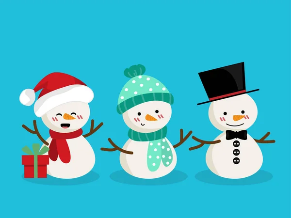 Een Groep Sneeuwpoppen Winterkostuum Met Kerstmuts Zwarte Muts Sjaal Geschenkdoos — Stockvector