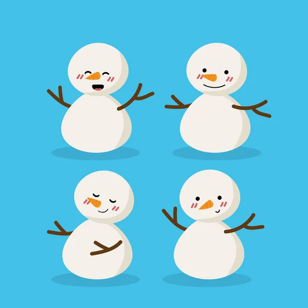 Conjunto Muñeco Nieve Feliz Sobre Fondo Azul Lindo Diseño Personajes — Vector de stock