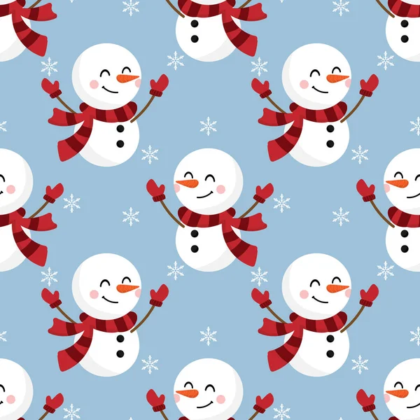 Vánoční Prázdniny Bezproblémové Vzor Šťastný Sněhulák Nosit Červenou Šálu Sněhovými — Stockový vektor