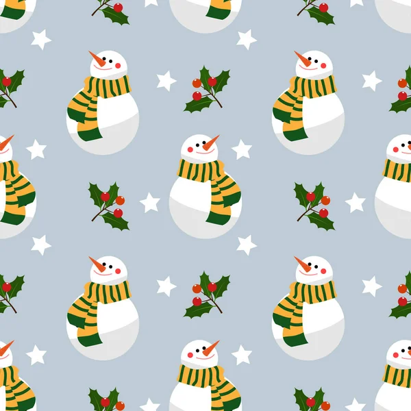 Patrón Navidad Sin Costuras Muñeco Nieve Feliz Usar Bufanda Con — Archivo Imágenes Vectoriales