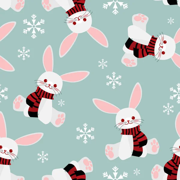 Navidad Vacaciones Dibujos Animados Patrón Sin Costuras Conejo Lindo Usan — Archivo Imágenes Vectoriales
