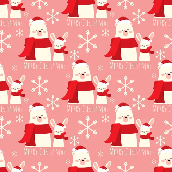 Patrón Sin Costuras Vacaciones Navidad Oso Lindo Conejo Usan Bufanda — Archivo Imágenes Vectoriales