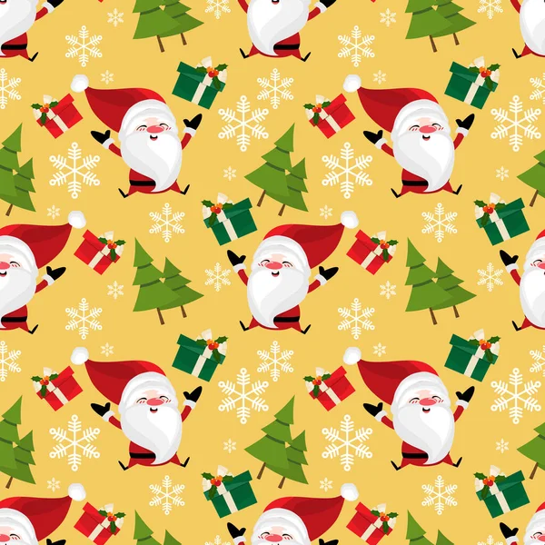 Patrón Sin Costuras Vacaciones Navidad Papá Noel Feliz Con Caja — Archivo Imágenes Vectoriales