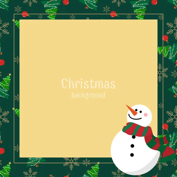 Christmas holiday season background of a snowman in winter costume with Christmas elements frame and your copy space on yellow background.Cute Christmas holidays cartoon character design for winter holiday greeting season or party invitation.