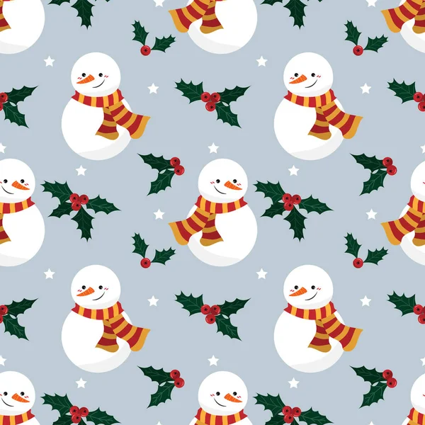 Navidad Temporada Vacaciones Patrón Sin Costuras Muñeco Nieve Usan Bufanda — Archivo Imágenes Vectoriales