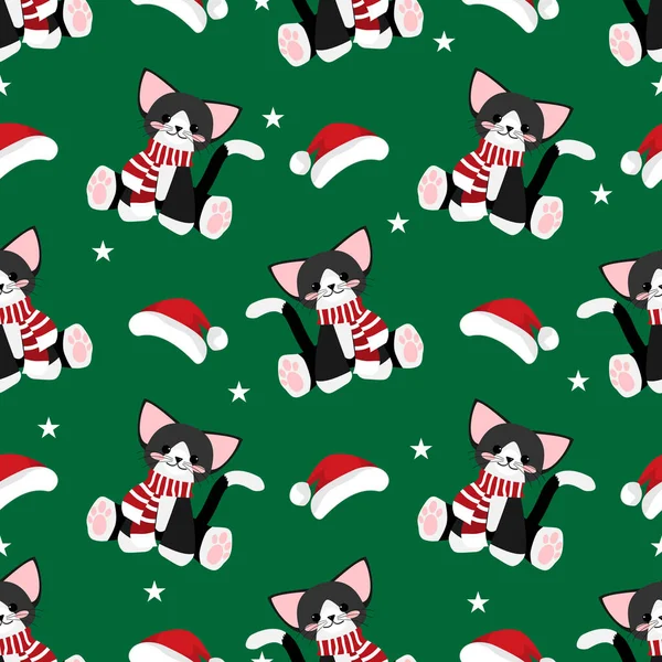 Patrón Sin Costuras Vacaciones Navidad Lindo Gato Usan Bufanda Color — Archivo Imágenes Vectoriales