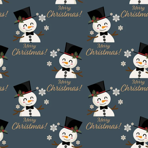 Patrón Sin Costuras Navidad Muñeco Nieve Feliz Usar Sombrero Negro — Archivo Imágenes Vectoriales